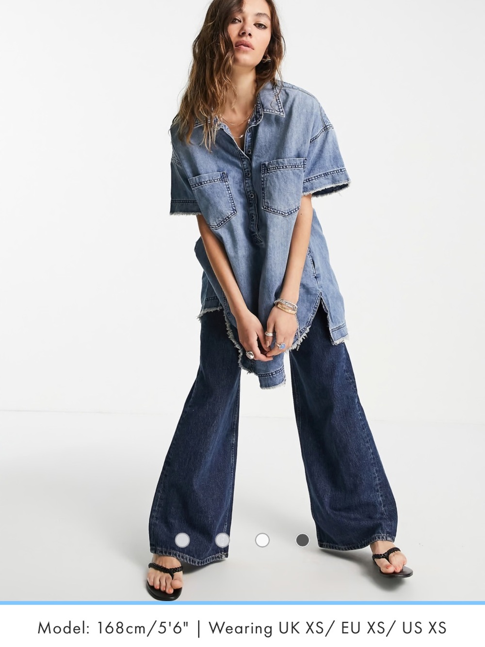 We The Free light blue washed denim elliot tunic shirt dress jacket Large